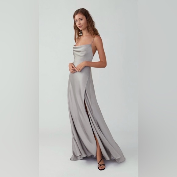 Fame and Partners Draped Gown in Silver- Size 6 - Picture 3 of 10